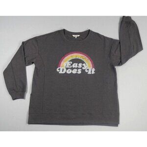 Wildfox Easy Does It Pullover Sweatshirt Charcoal Rainbow Graphic Womens  Large